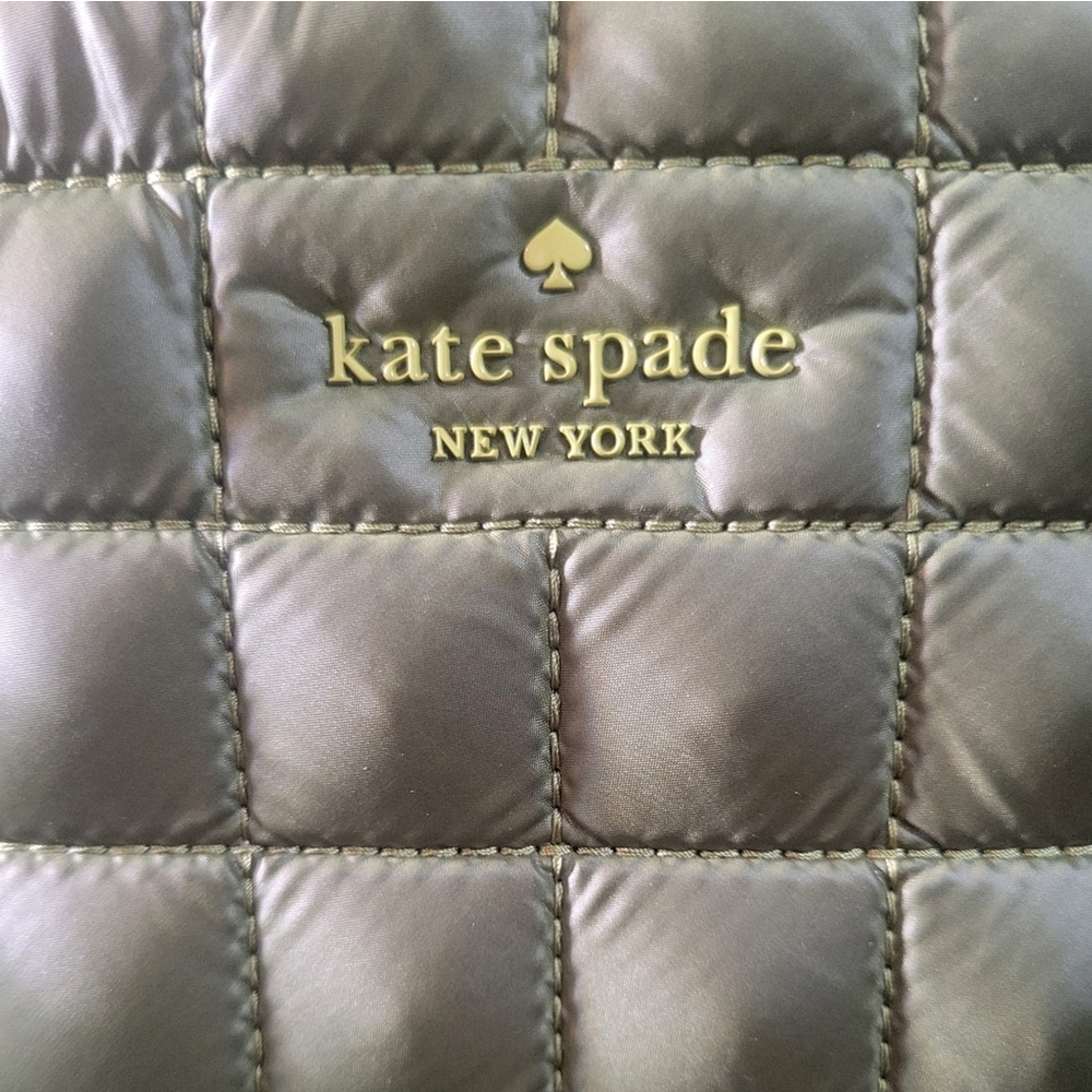 Kate Spade New York Quilted Green Nylon Puffer Mini/Medium Zip Backpack - Picture 4 of 15